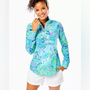 EUC Lilly Pulitzer UPF 50+ SKIPPER POPOVER Bayside Blue Lilly Loves Texas XXL